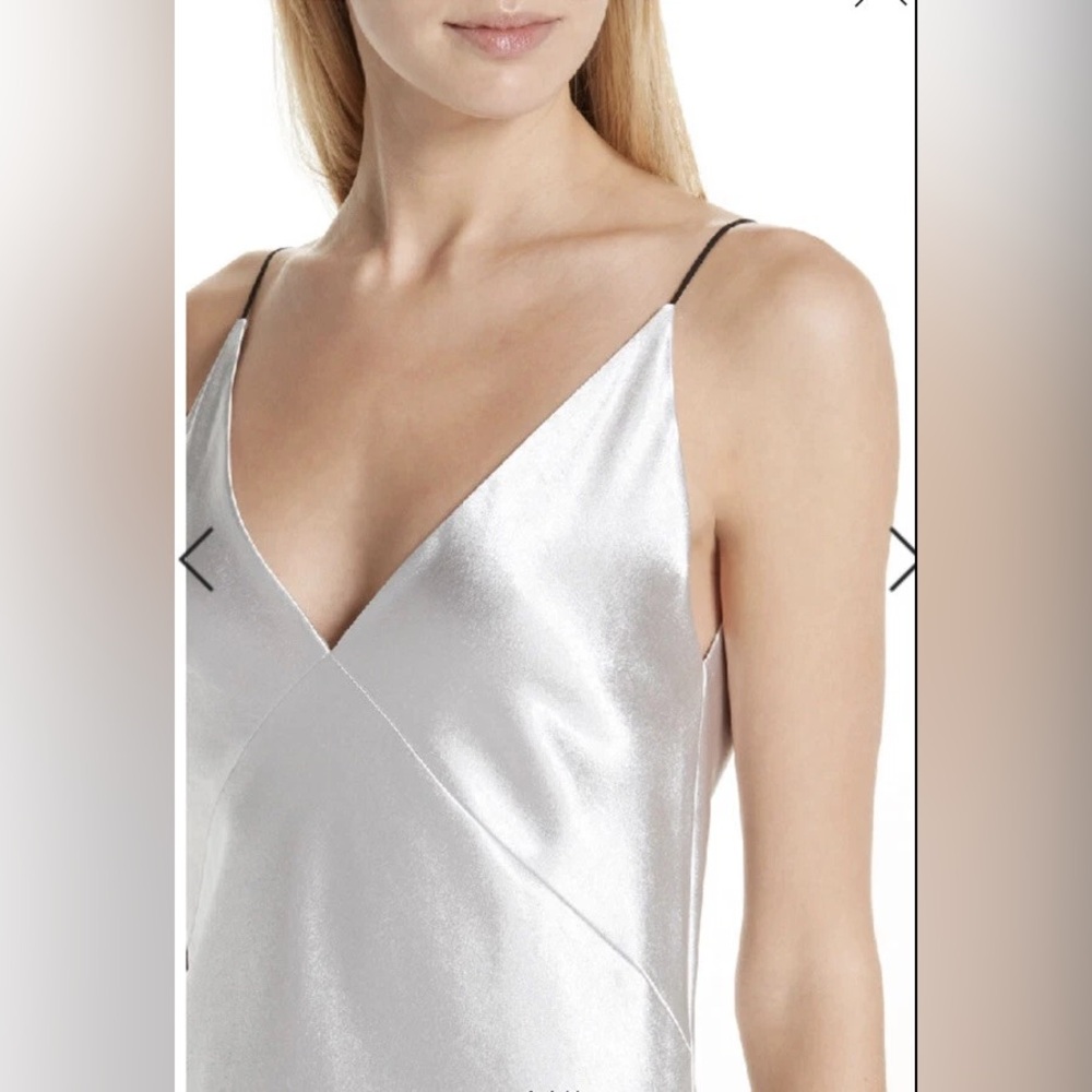 Vince V-Neck Bias Cut Spaghetti Strap Silky Midi Slip Dress Silver - Picture 3 of 9